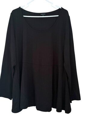 Torrid 2 Plus Size 2X Black Peplum Top Scoop Neck Long Sleeve Whimsigoth Office